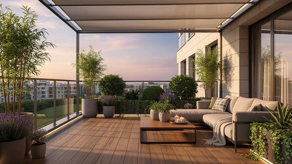 aménagement de terrasse moderne avec mobilier extérieur en bois