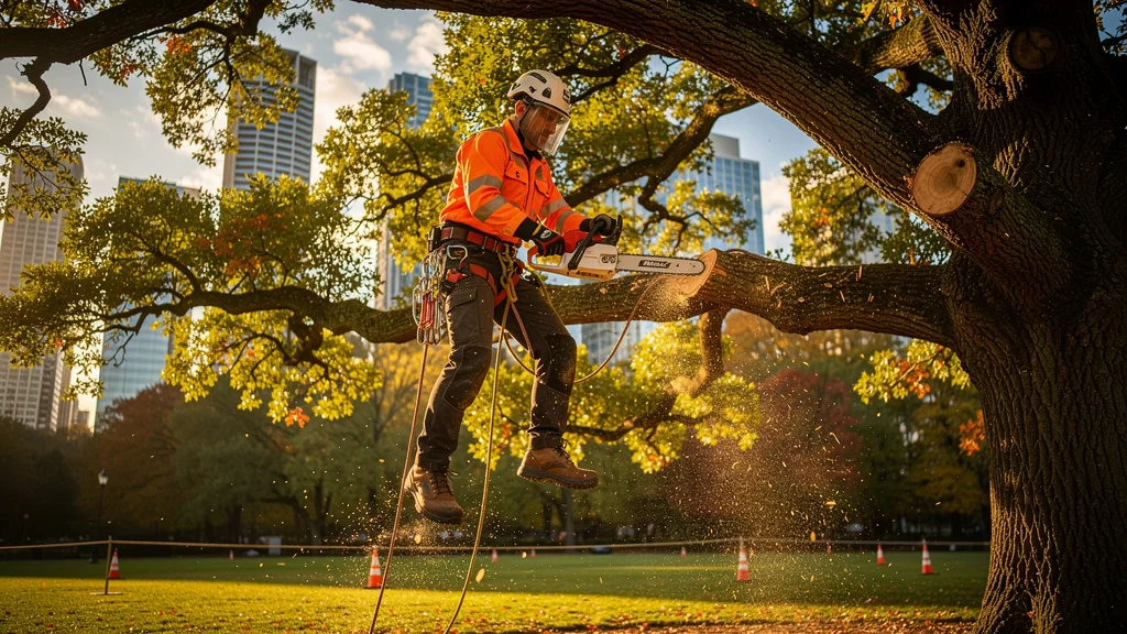 élagage d’arbre avec outils professionnels en extérieur