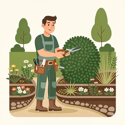 paysagiste professionnel taillant une haie dans un jardin bien aménagé