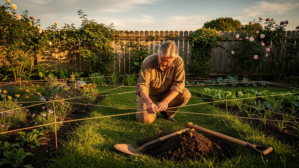 Tracé des circulations d’un jardin avec de la ficelle, découverte du sol sous les pieds