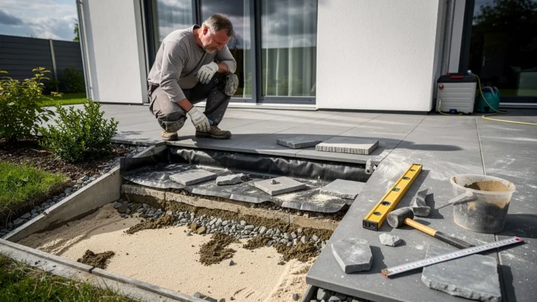 Reprise d’un escalier terrasse 3 marches sans béton avec problème de séchage mal anticipé