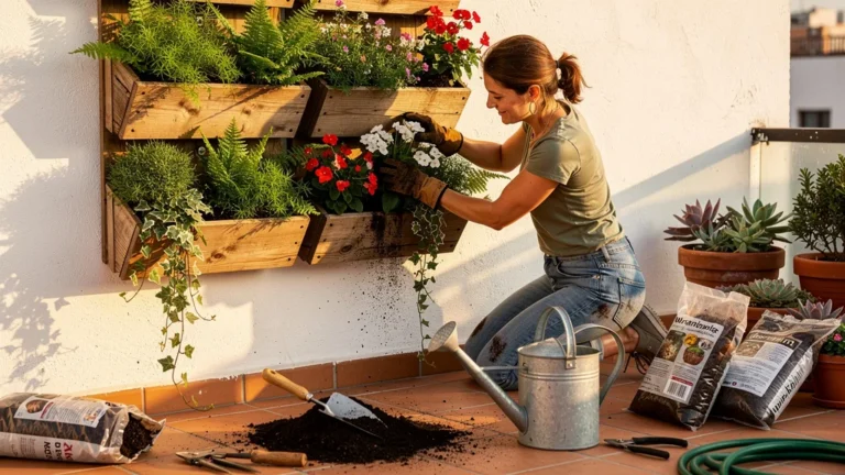 Création d'un mur végétal vertical sur la terrasse, ambiance naturelle et travail artisanal