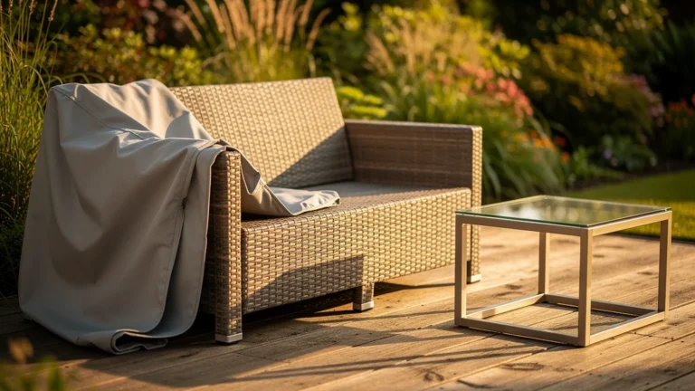 Salon de jardin en résine tressée exposé au soleil avec protection UV pour prolonger sa durée de vie